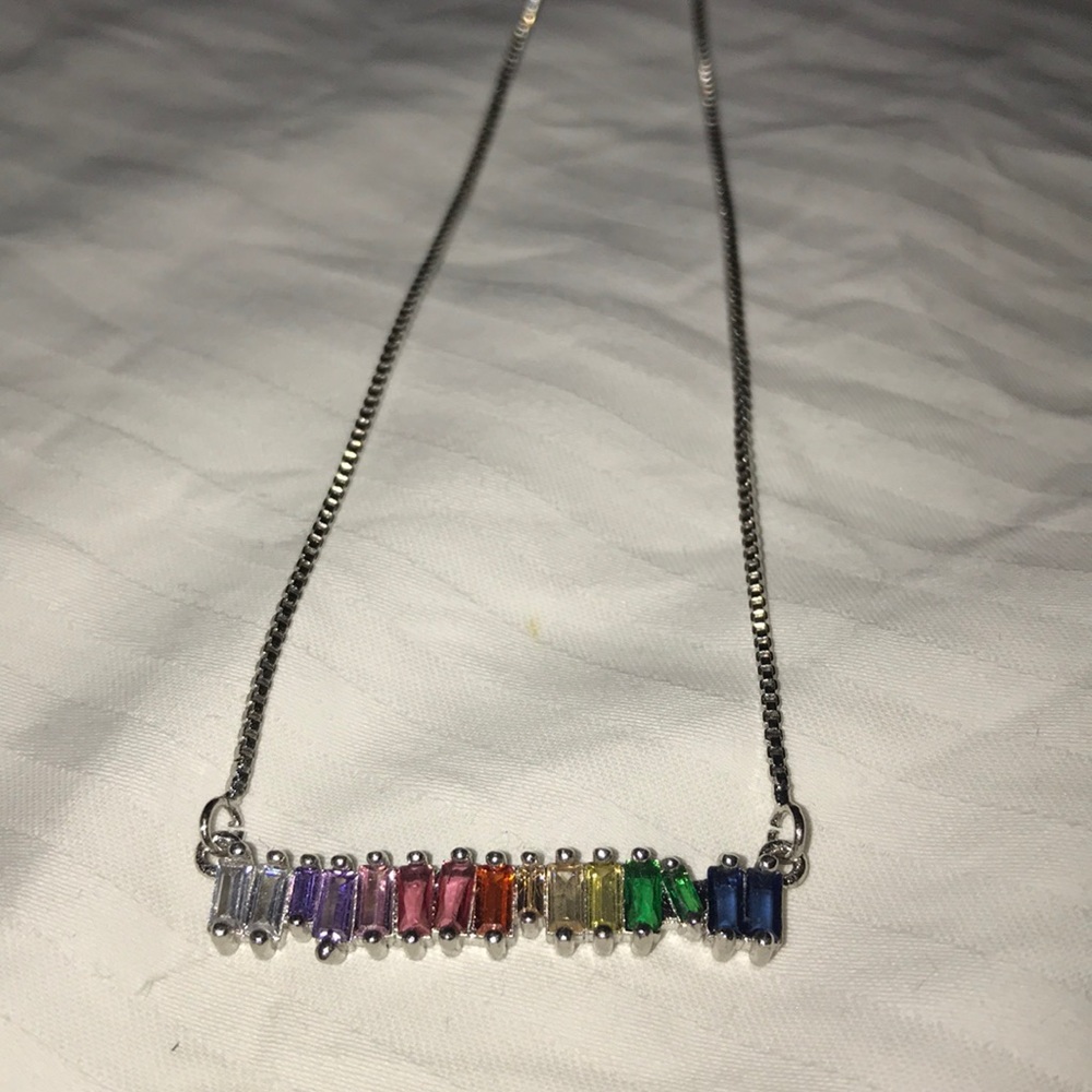 Rainbow 🌈 bar necklace baguette - Picture 2 of 5